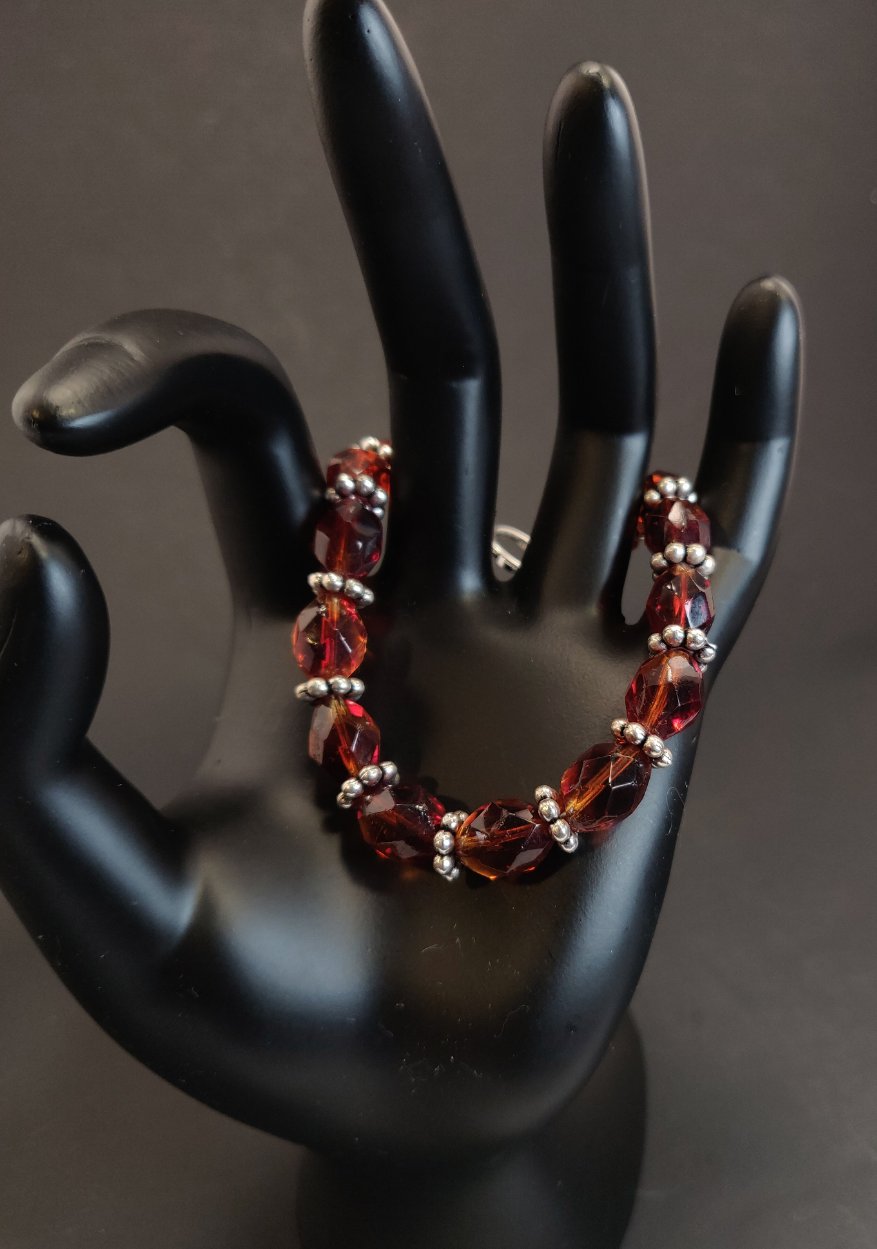 Handmade Red Crystal Beaded Bracelet