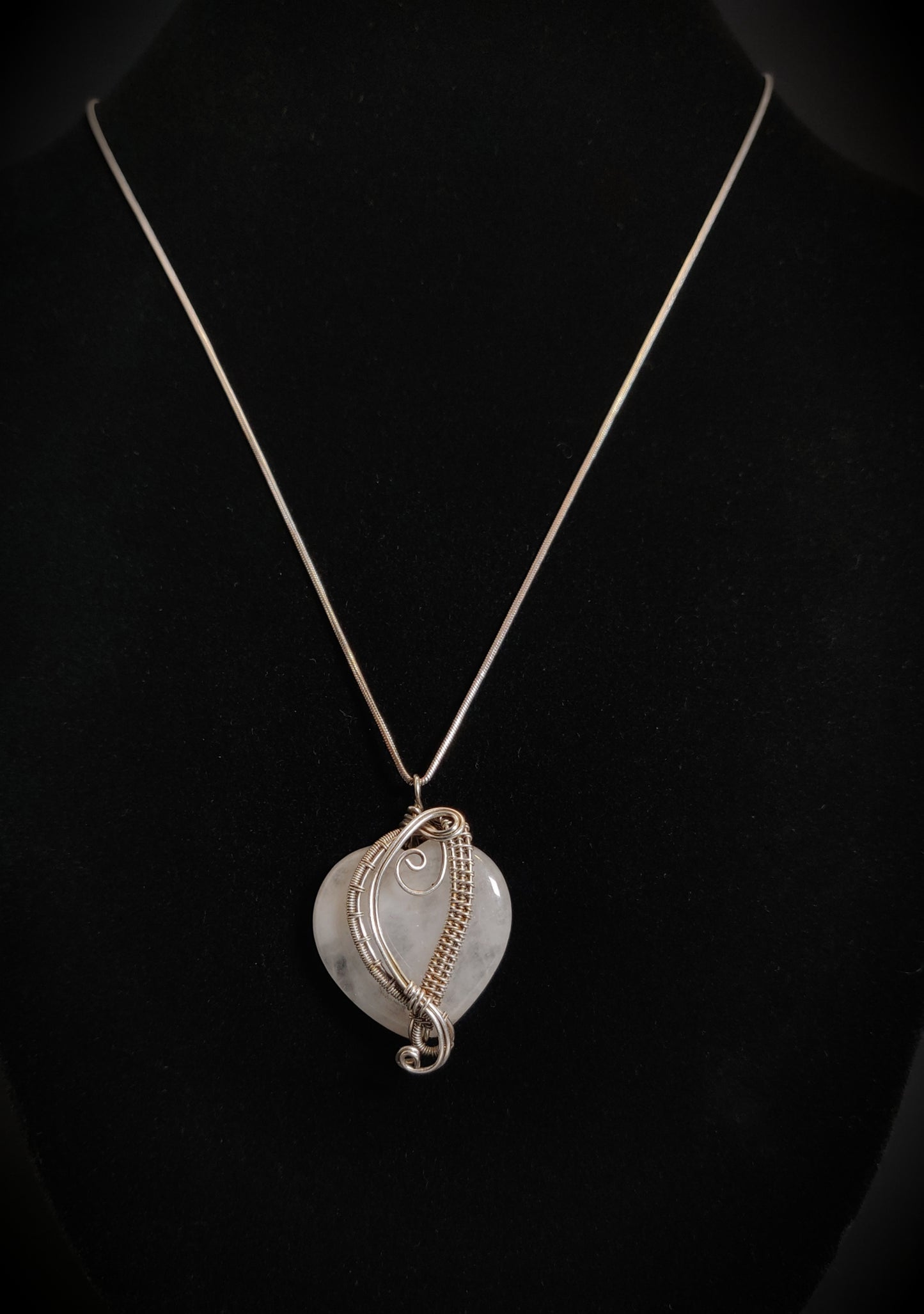 Double-Sided Rose Quartz Heart & Sterling Silver Pendant Necklace
