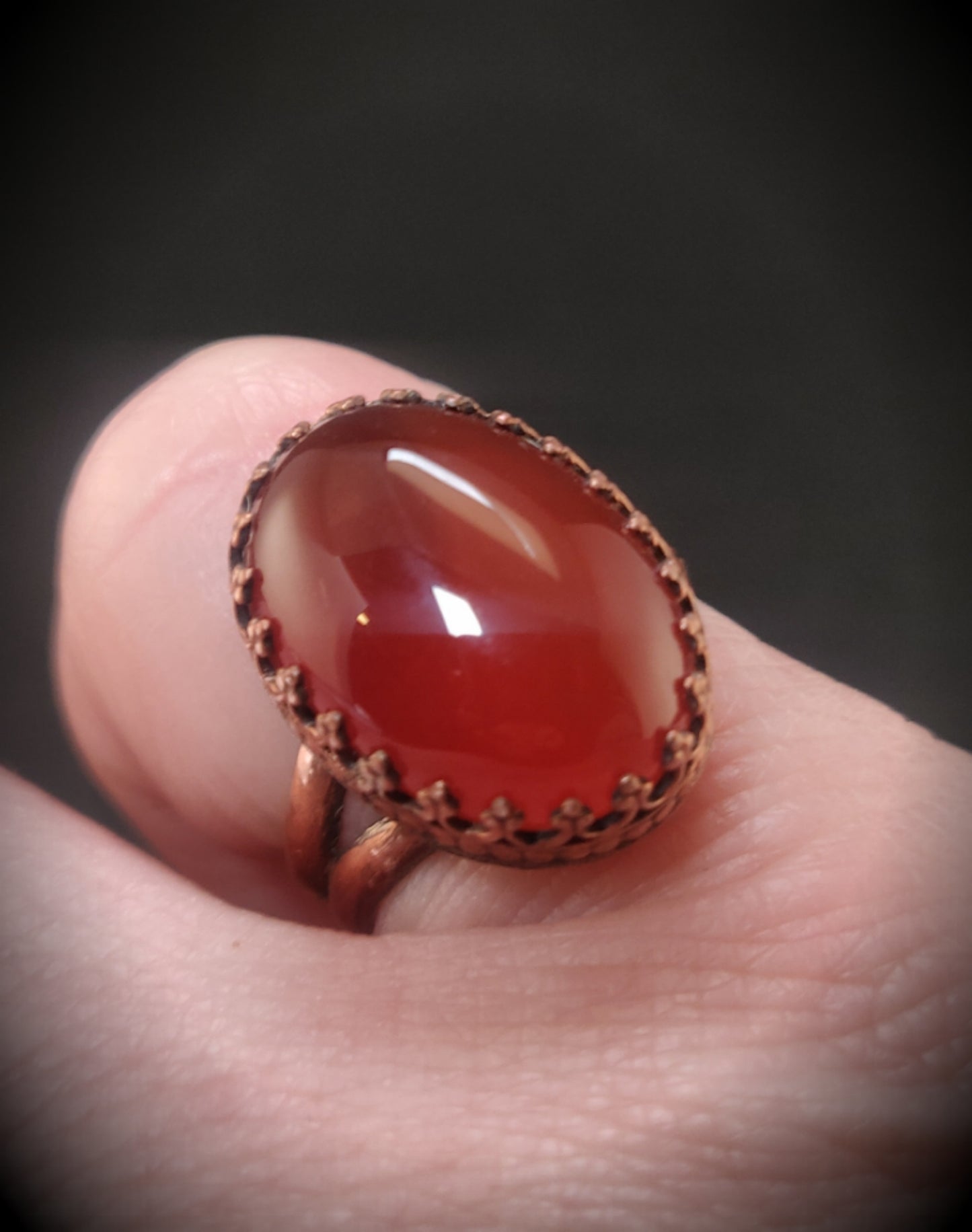 Handmade Red Carnelian & Copper Cocktail Ring