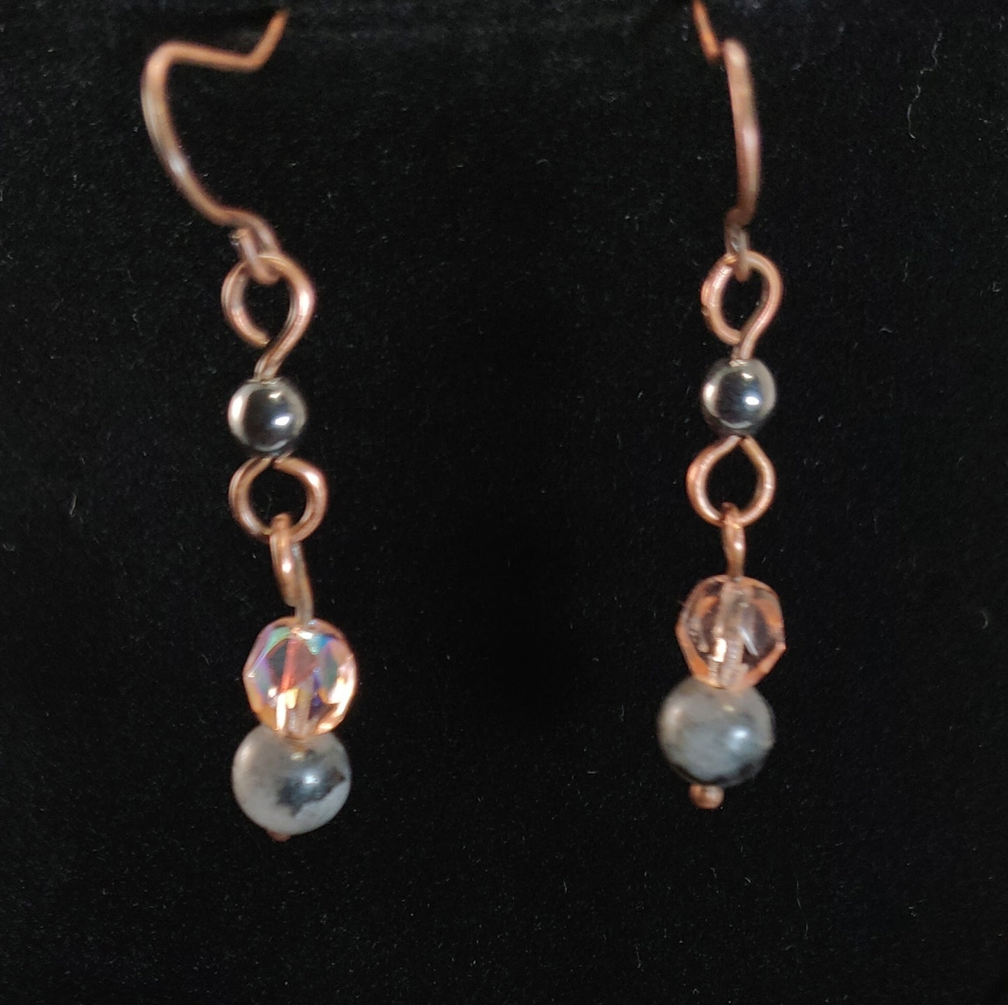 Rose Quartz & Labradorite Rosary-style Necklace & Earring Set