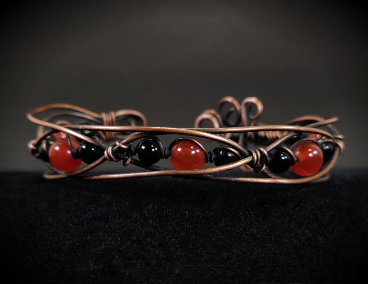 Red Carnelian & Black Tourmaline Copper Cuff Bracelet