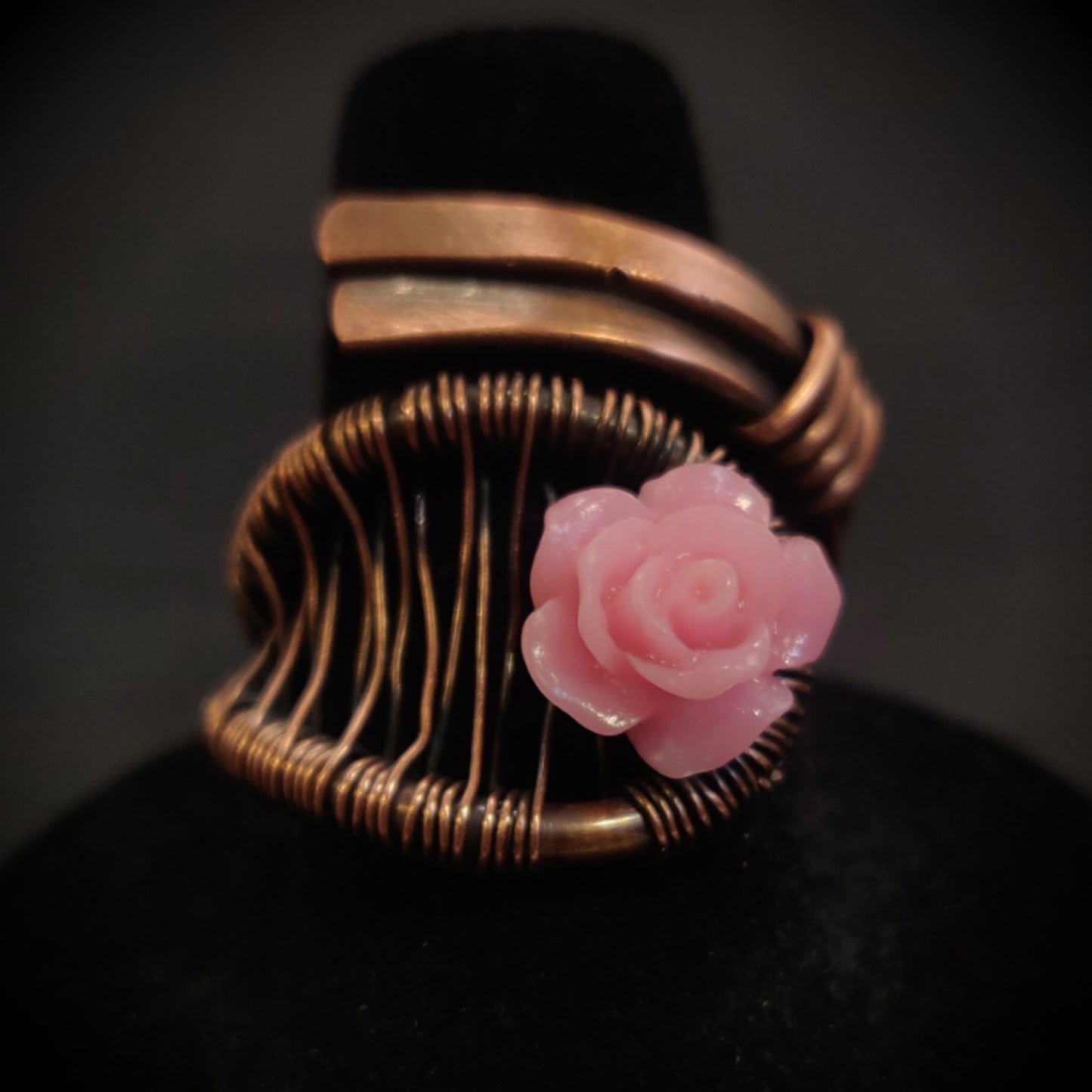 Pale Pink Flower Copper Ring