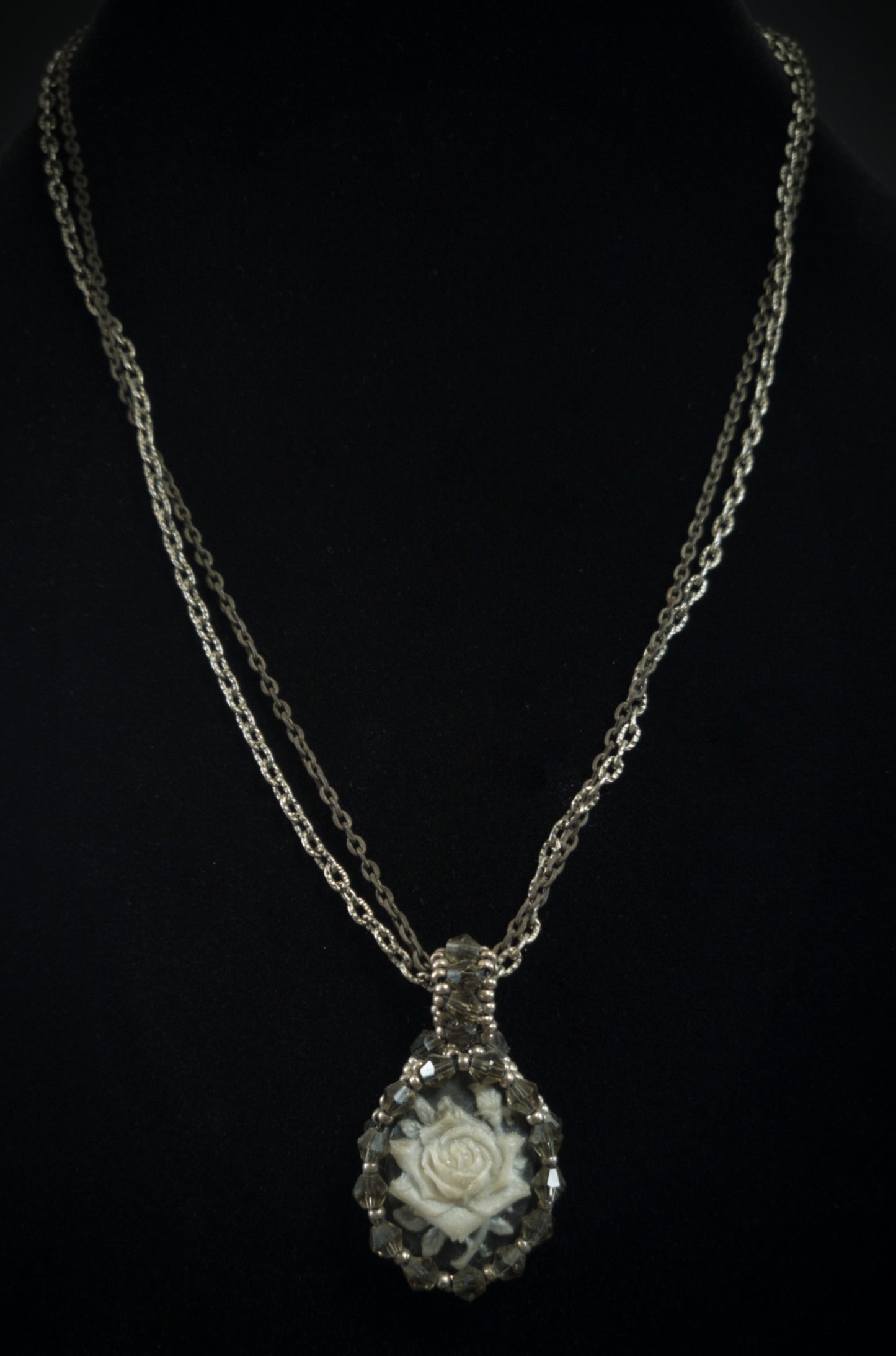 White Rose Cameo Necklace