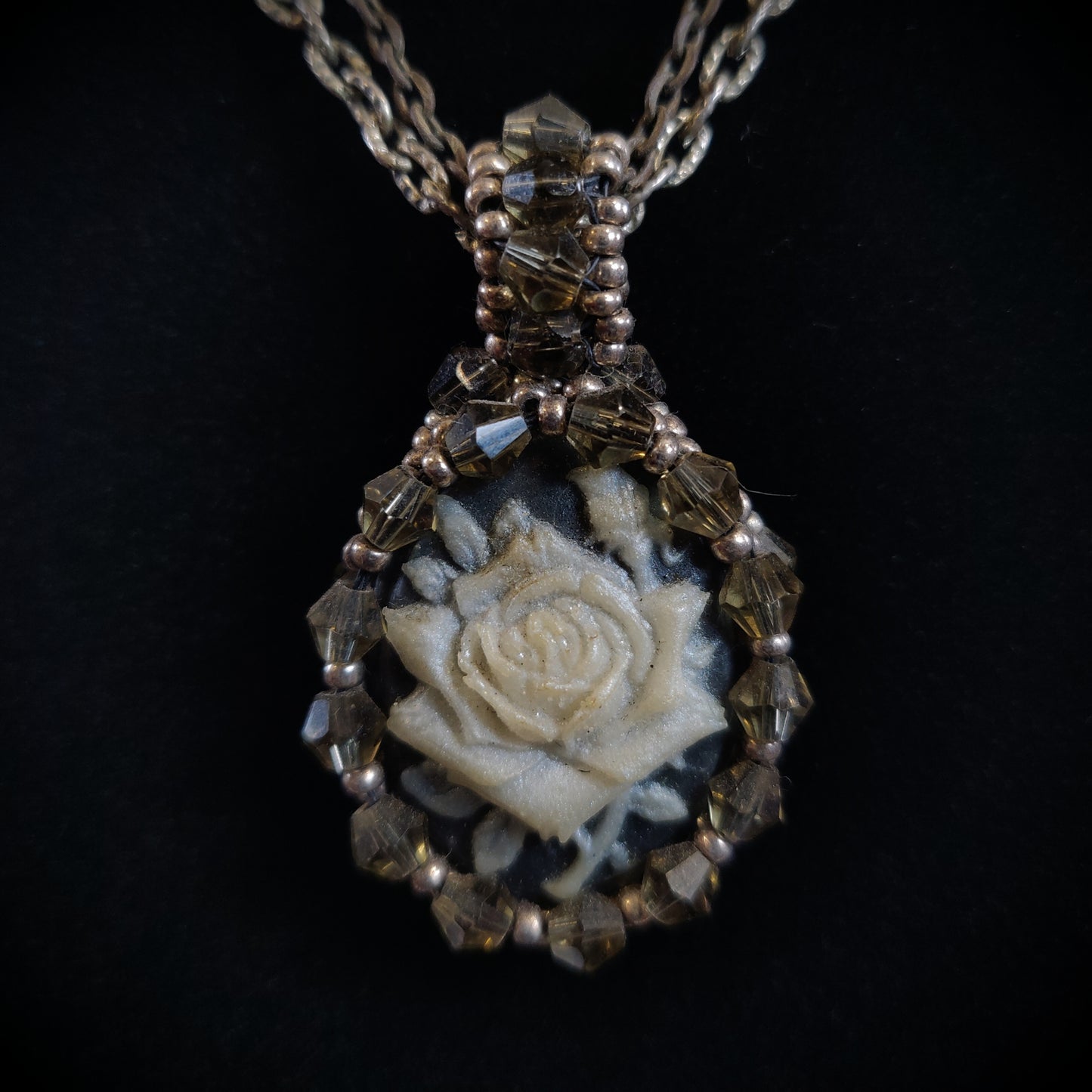 White Rose Cameo Necklace