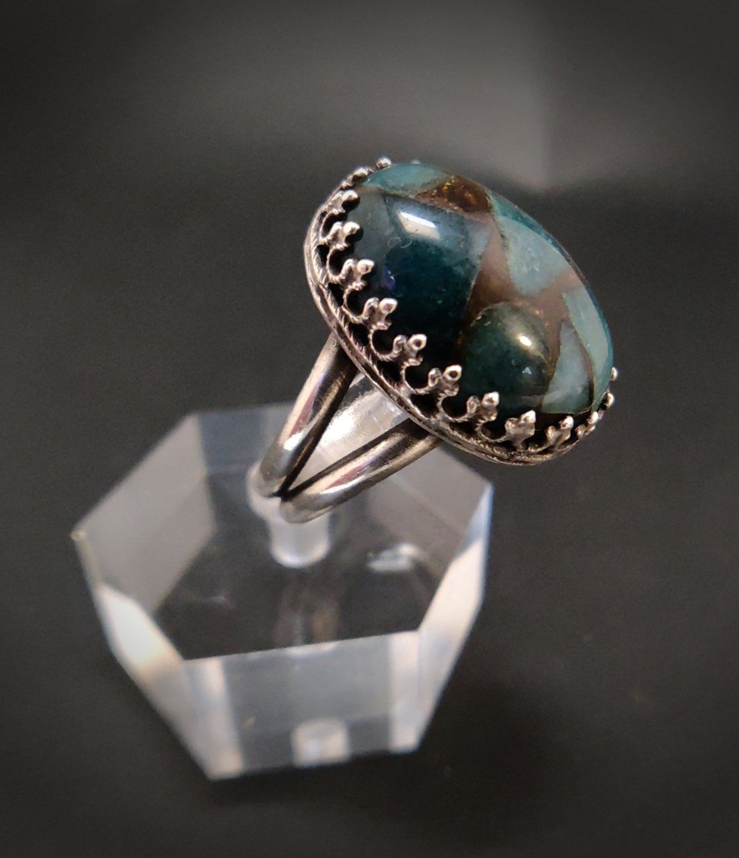 Teal/Gold Jasper Sterling Silver Cocktail Ring