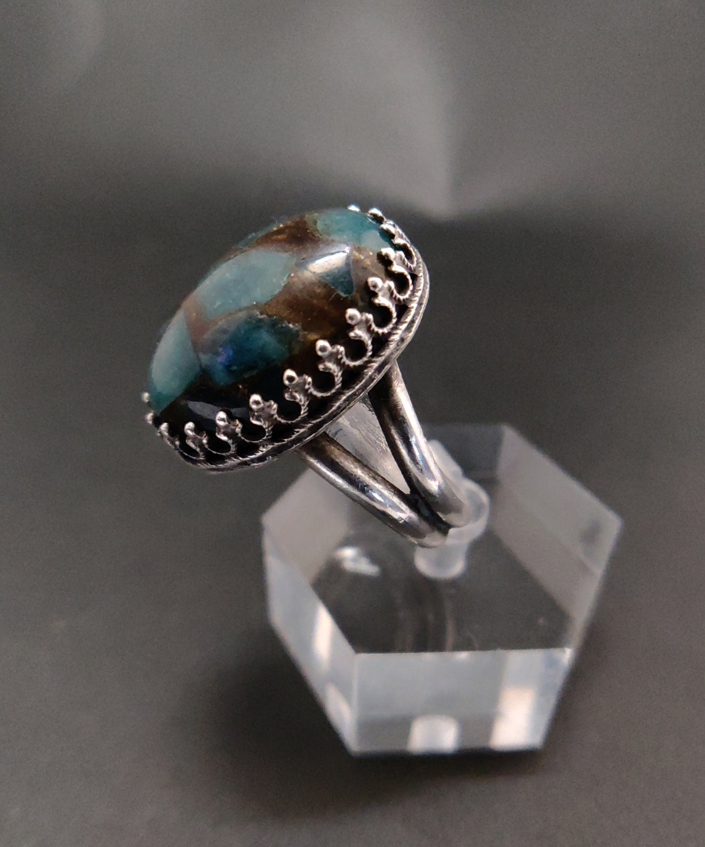 Teal/Gold Jasper Sterling Silver Cocktail Ring