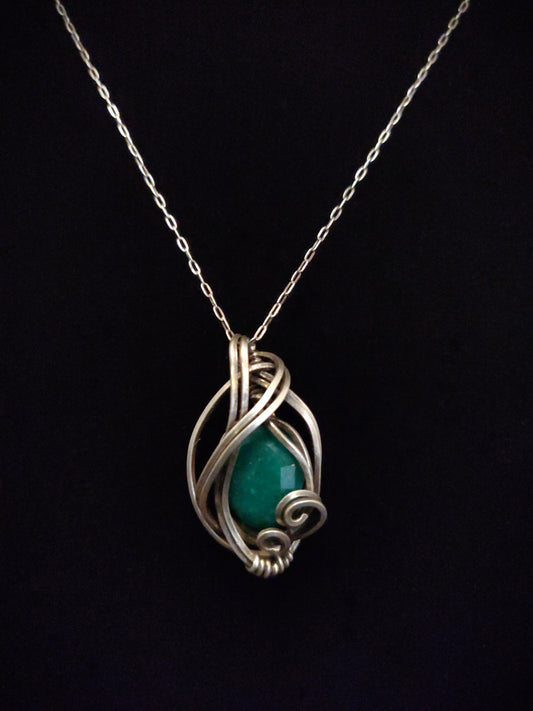 African Emerald & Sterling Silver Necklace
