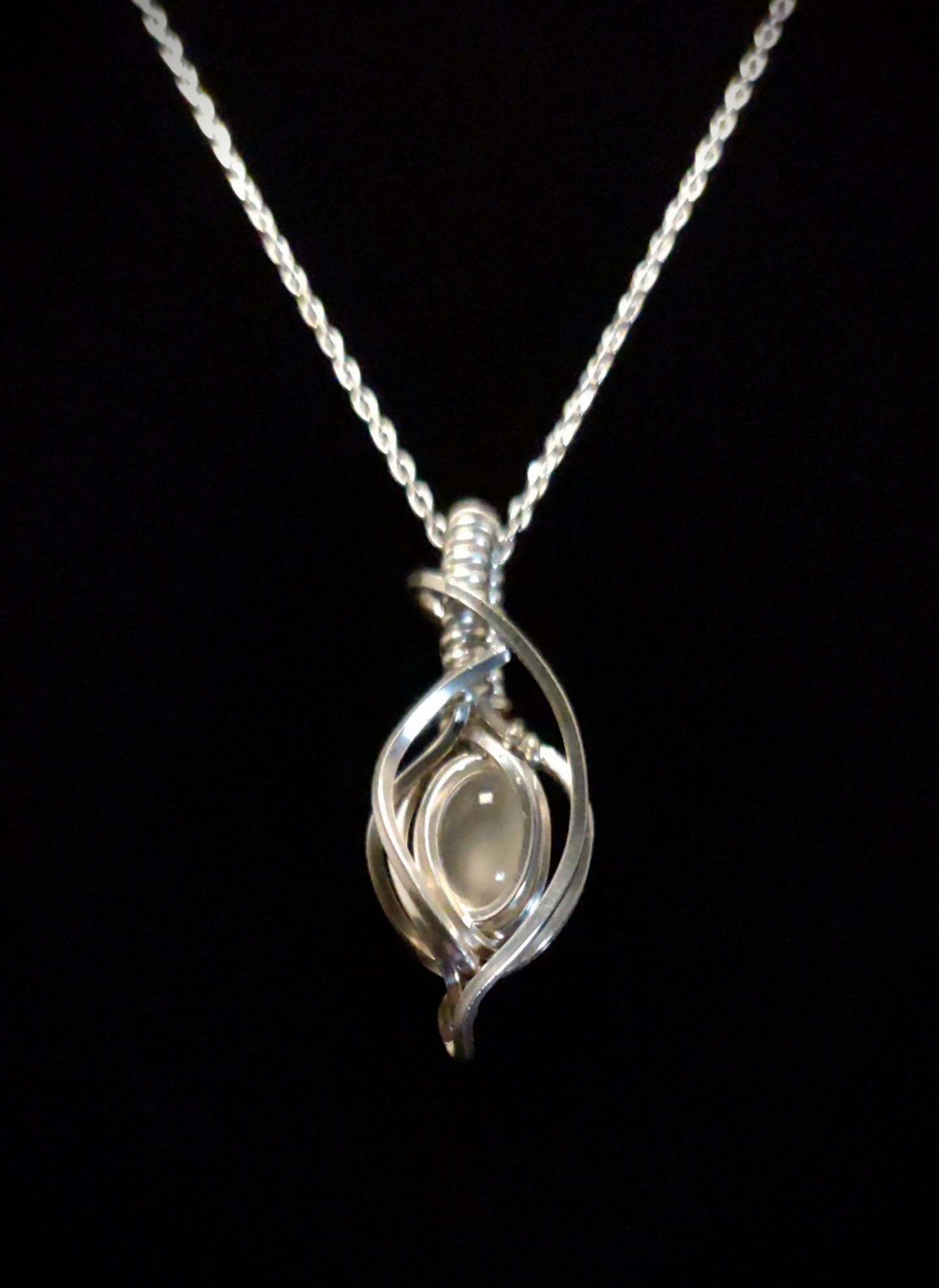 Mini-Moonstone Sterling Silver Flame Pendant