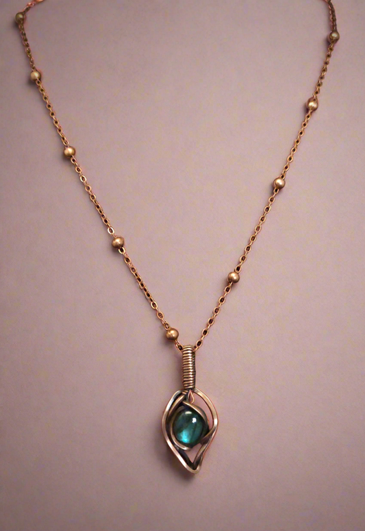 Blue Labradorite Copper Flame Pendant Necklace