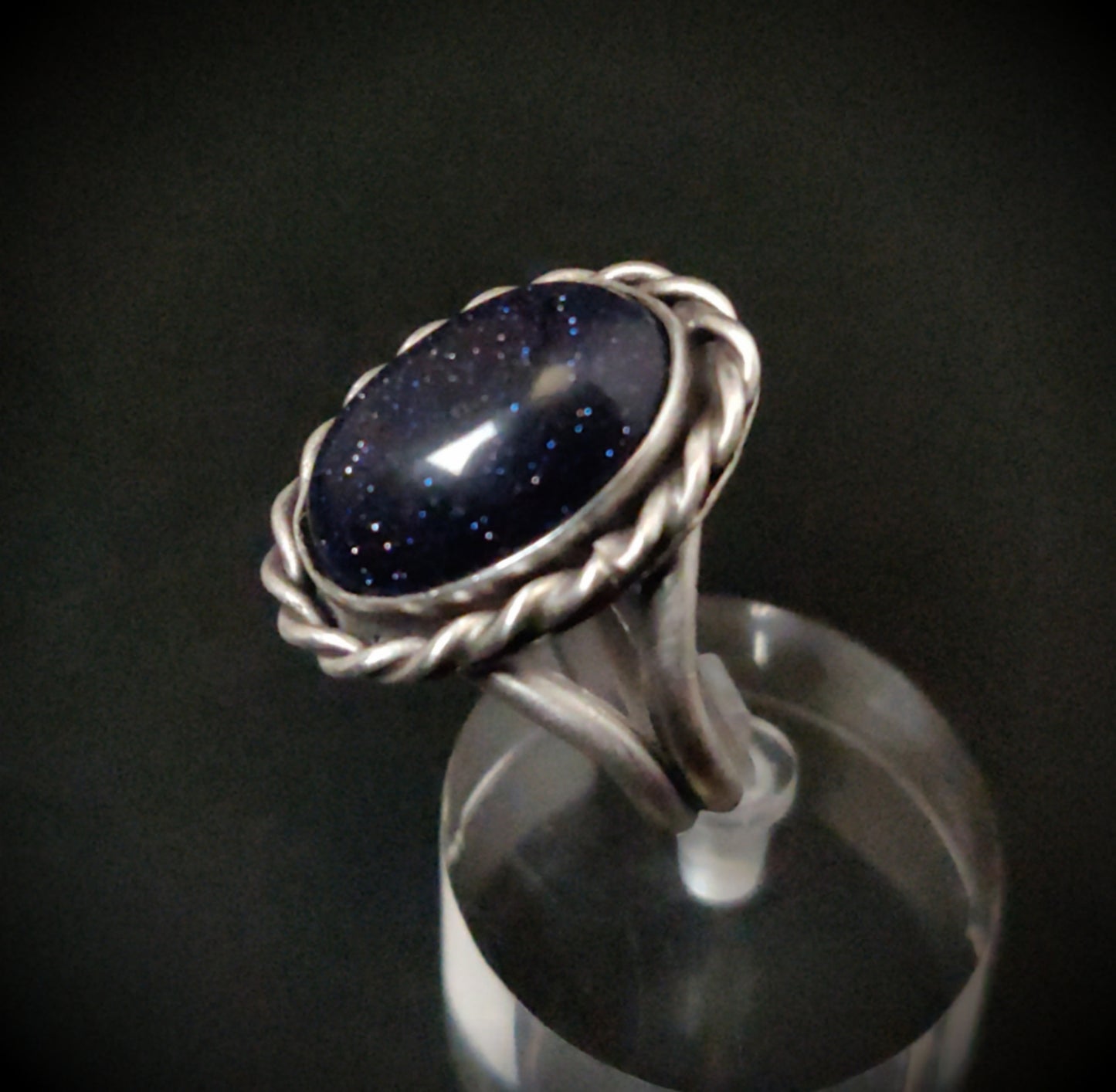 Blue Goldstone & Antique Sterling Silver Ring