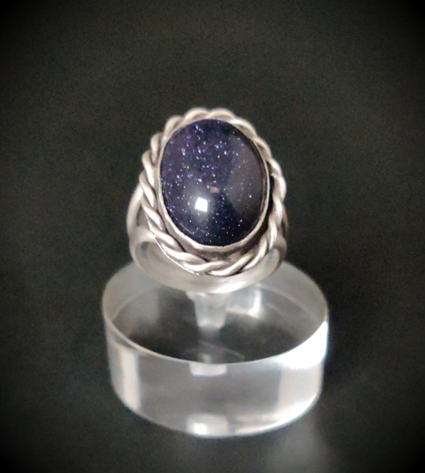 Blue Goldstone & Antique Sterling Silver Ring
