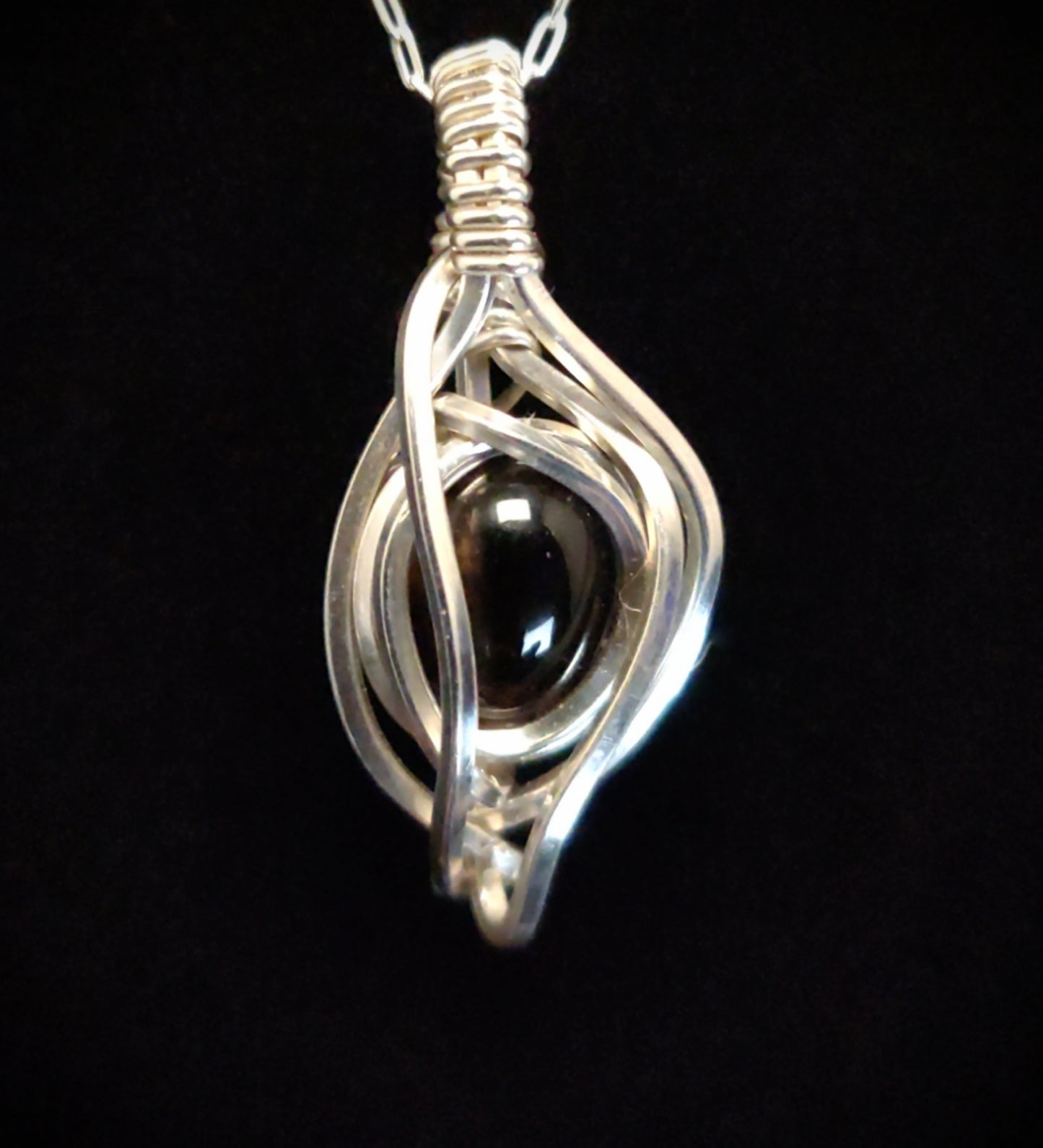 Smoky Quartz & Sterling Silver Flame Pendant