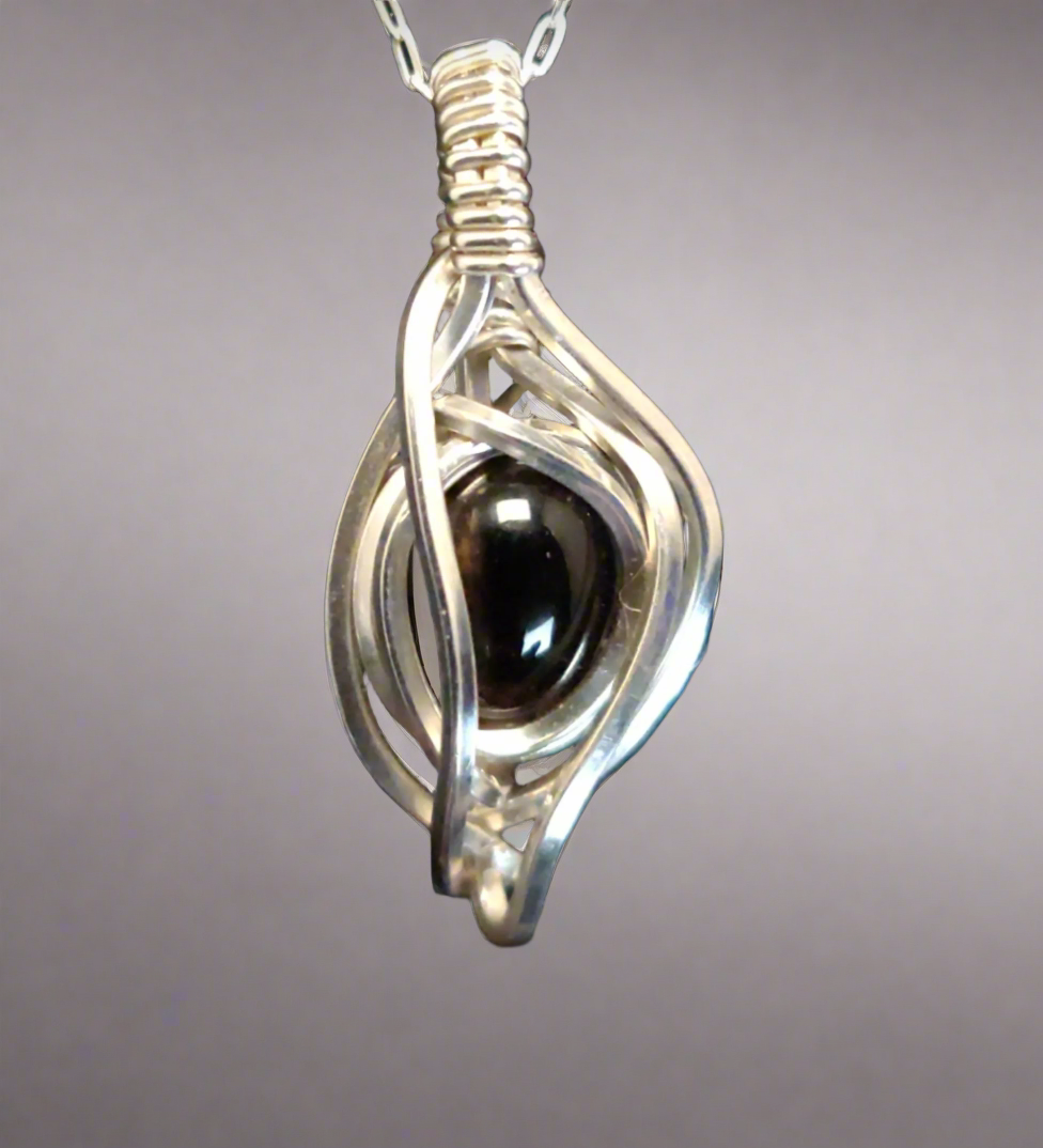 Smoky Quartz & Sterling Silver Flame Pendant