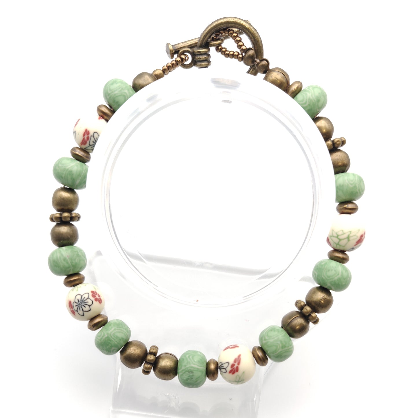 Seafoam Green & Bronze Beaded Bracelet