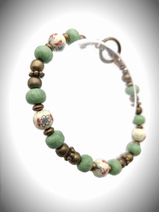 Seafoam Green & Bronze Beaded Bracelet