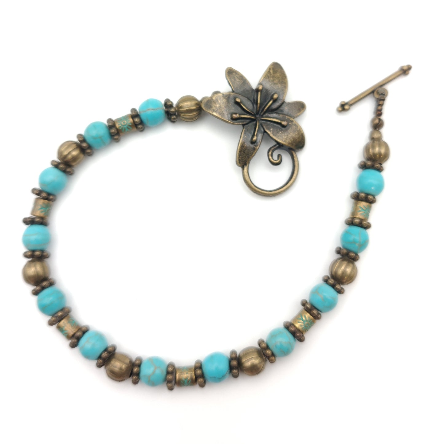 Turquoise & Bronze Beaded Bracelet