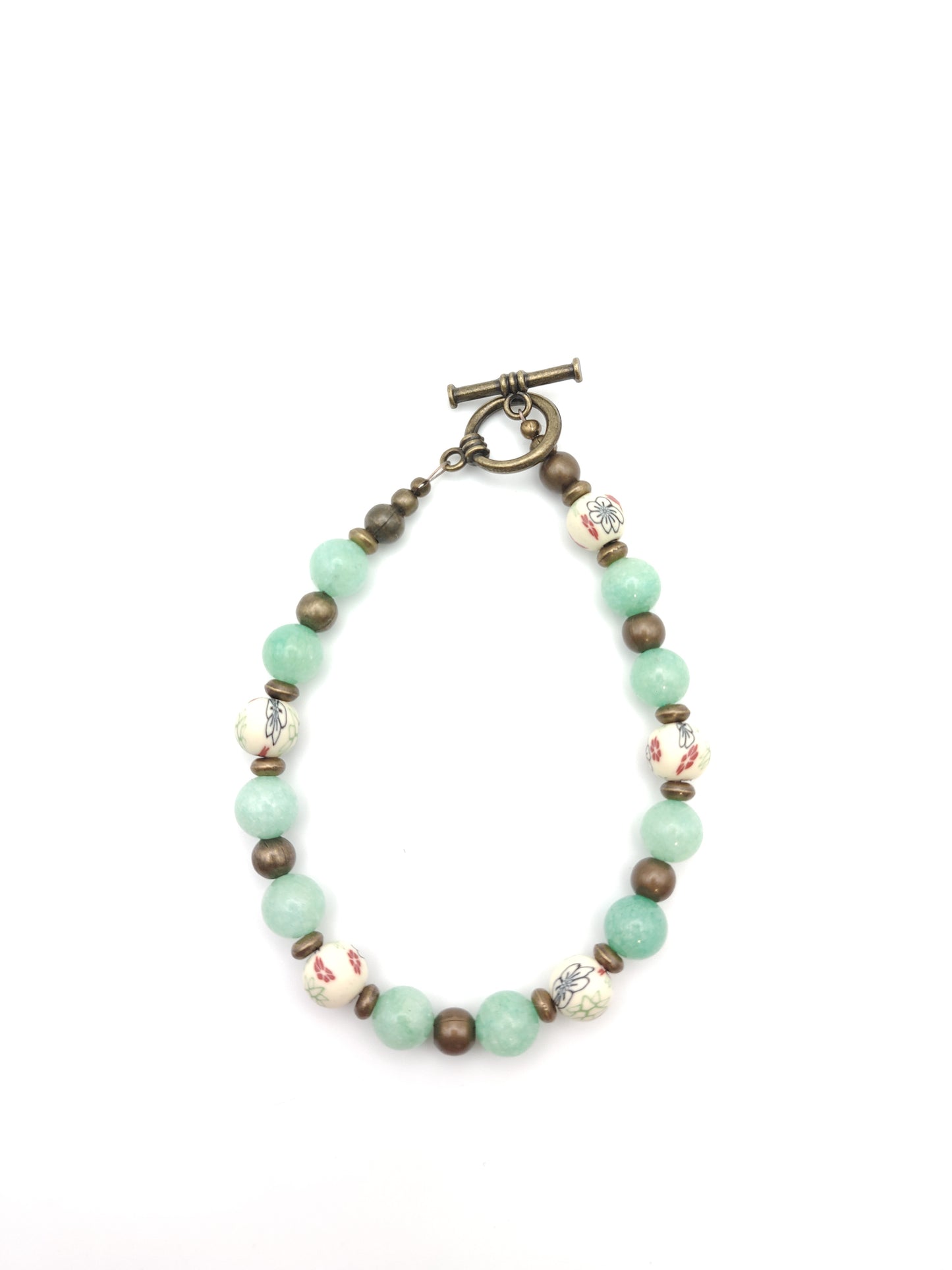 Mint Quartz & Floral Beaded Bracelet