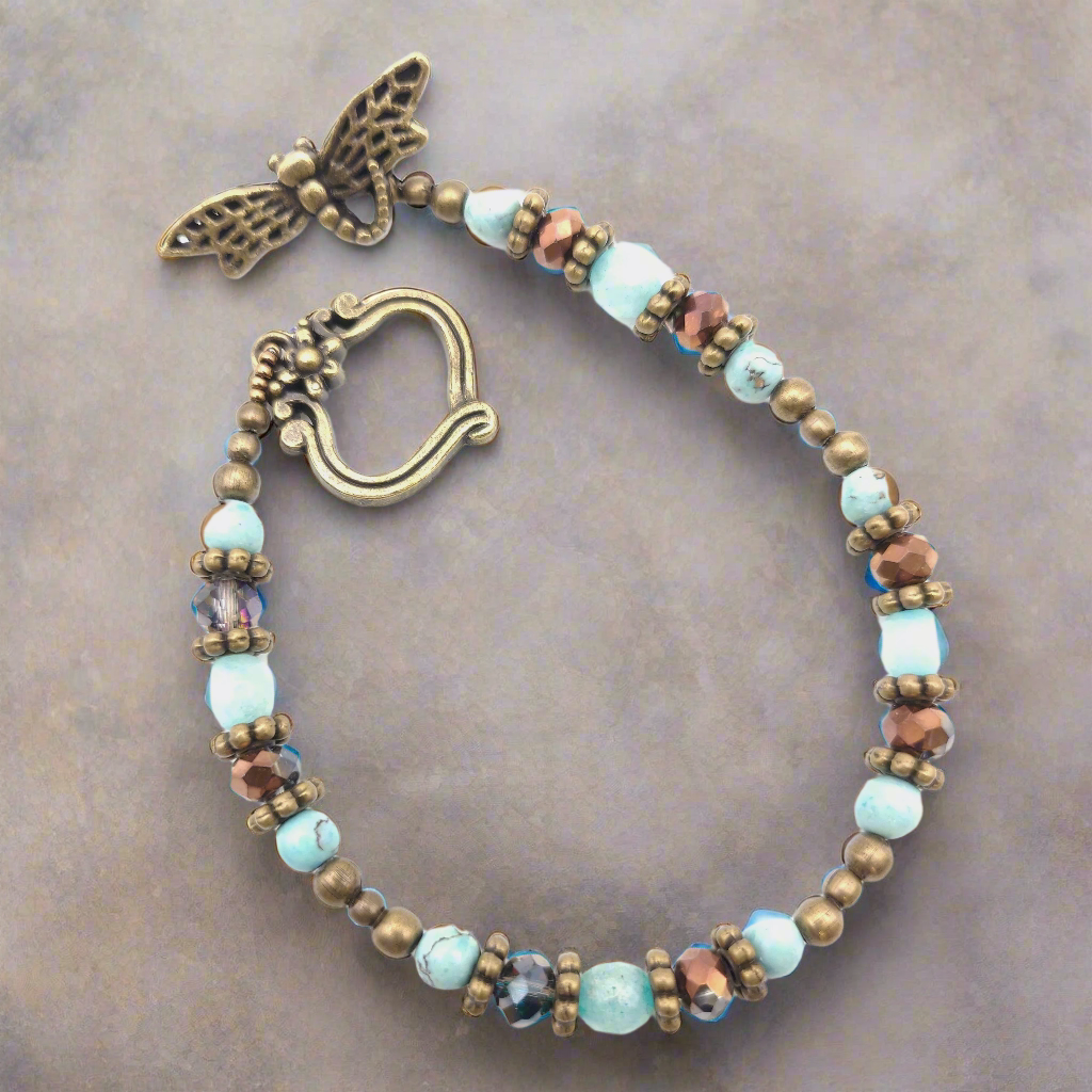 Amazonite Dragonfly Beaded Bracelet