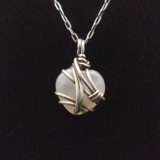 Mini Rose Quartz Heart & Sterling Silver Pendant