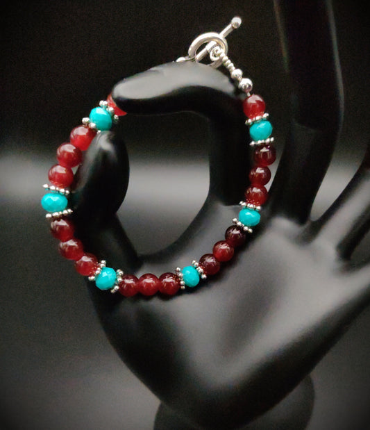 Red & Turquoise Beaded Bracelet