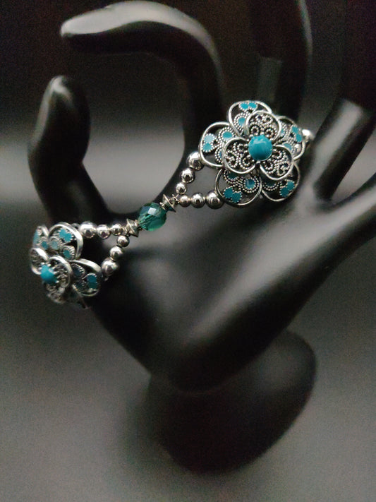 Silver & Turquoise Flower Bracelet