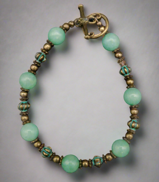 Mint Quartz Bronze Beaded Bracelet