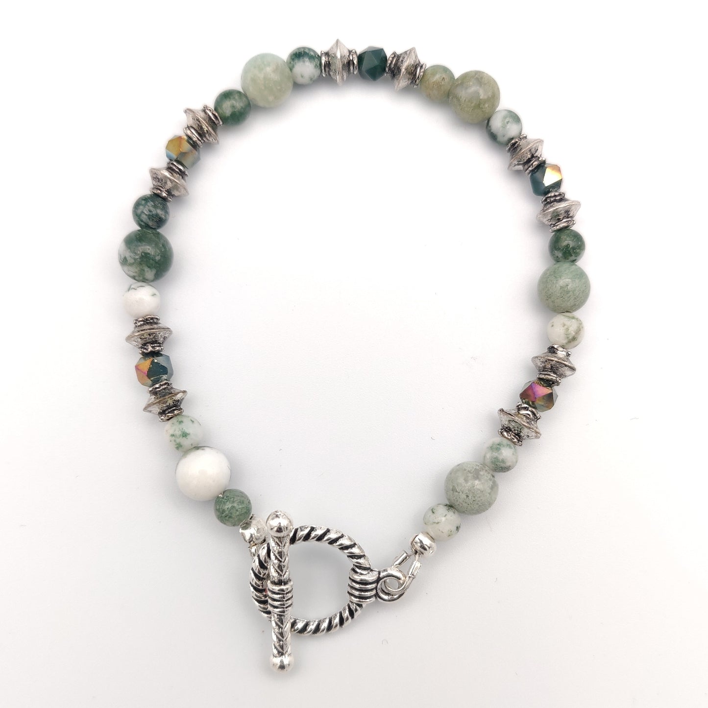 Green & White Agate Beaded Bracelet