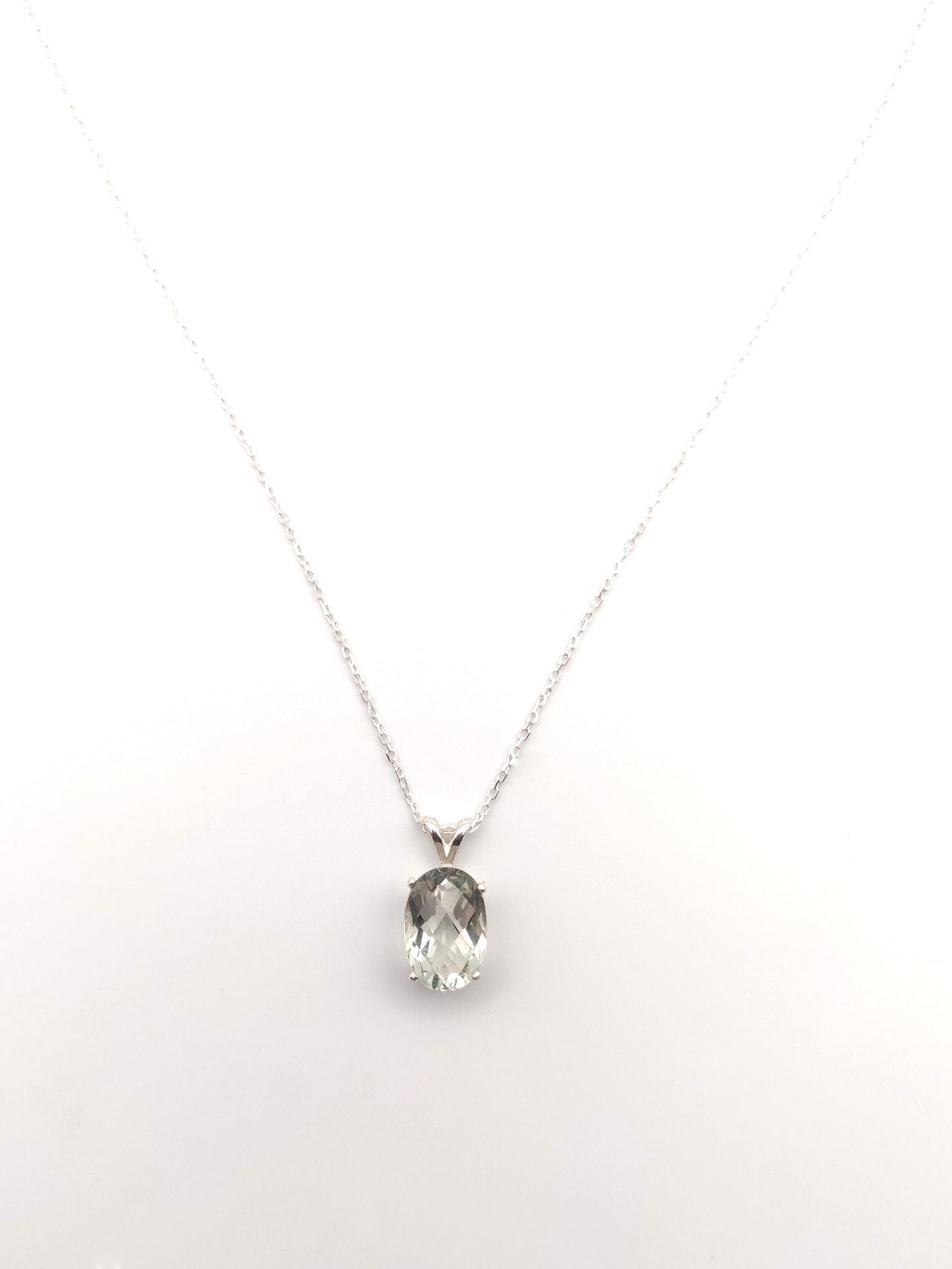 Green Amethyst & Sterling Silver Pendant Necklace