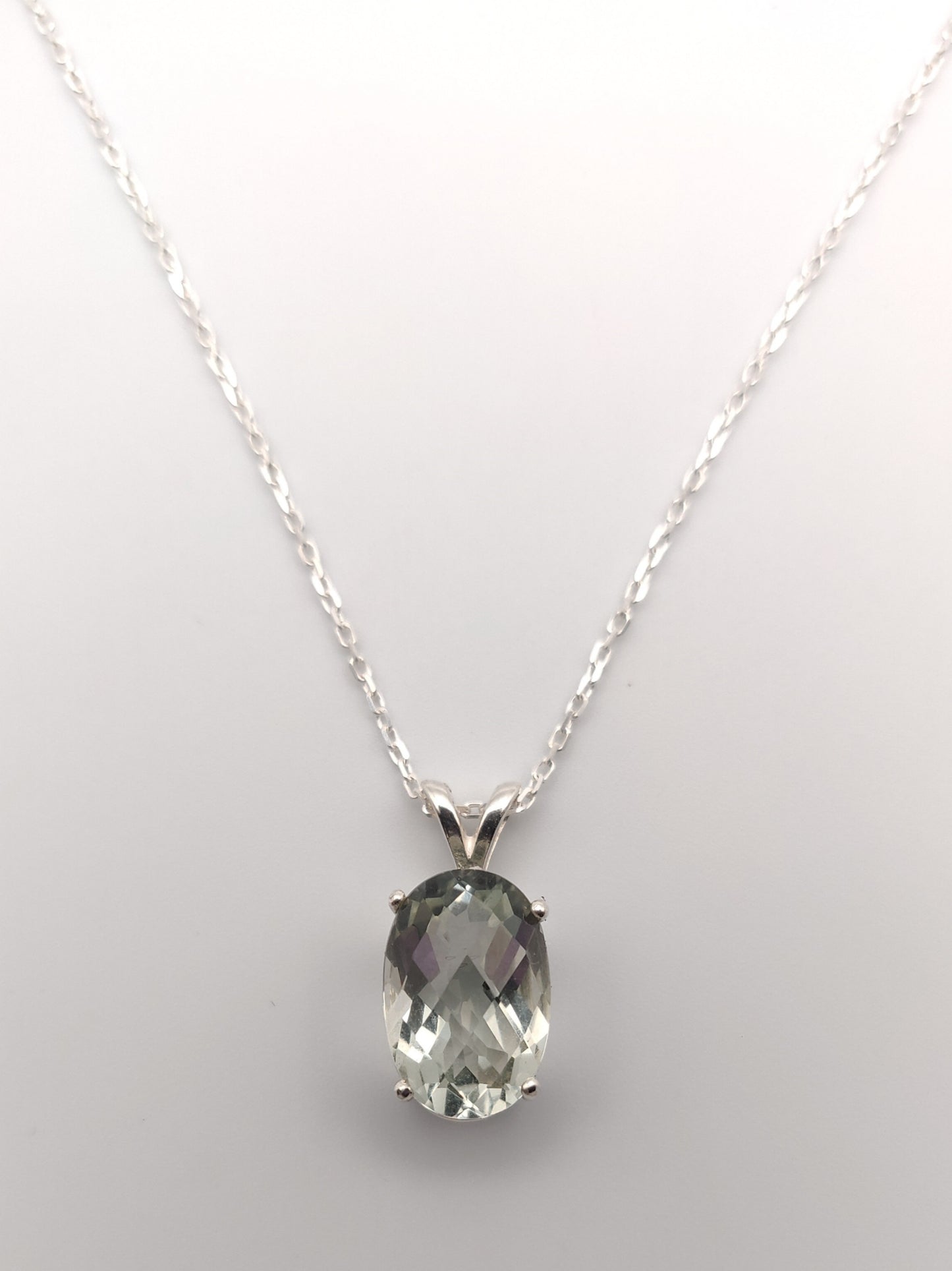 Green Amethyst & Sterling Silver Pendant Necklace