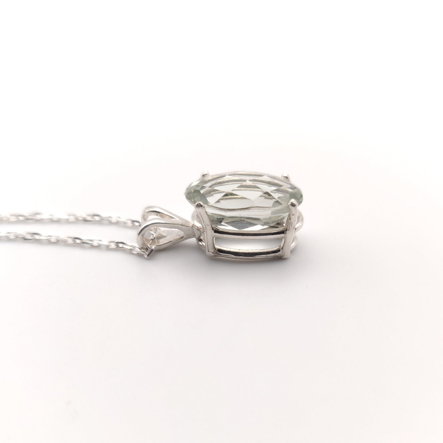 Green Amethyst & Sterling Silver Pendant Necklace