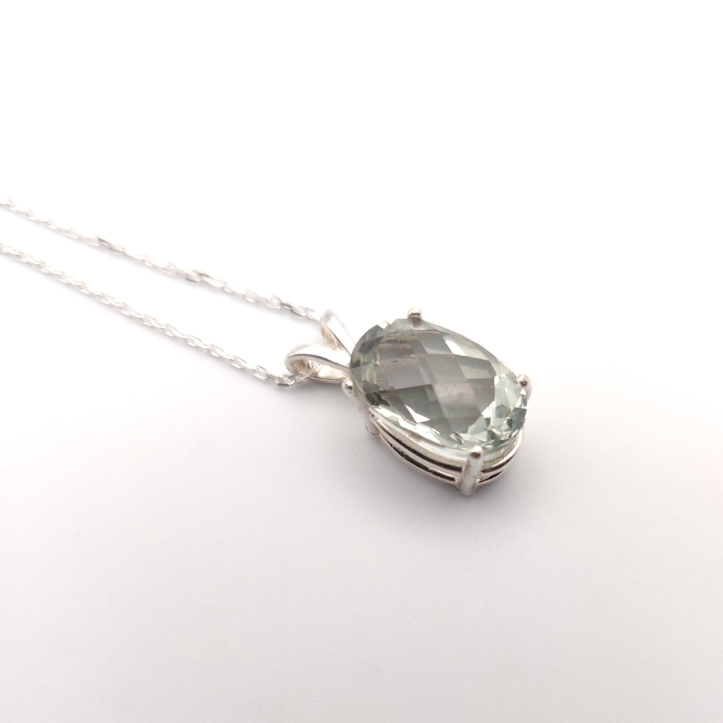 Green Amethyst & Sterling Silver Pendant Necklace