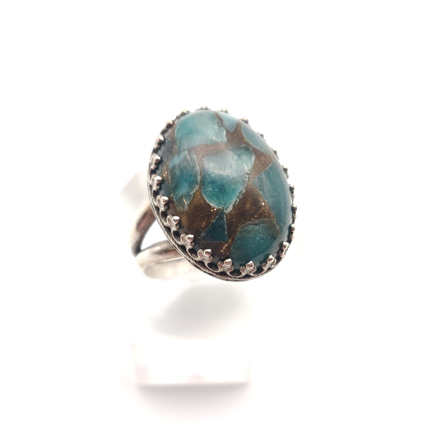 Teal/Gold Jasper Sterling Silver Cocktail Ring