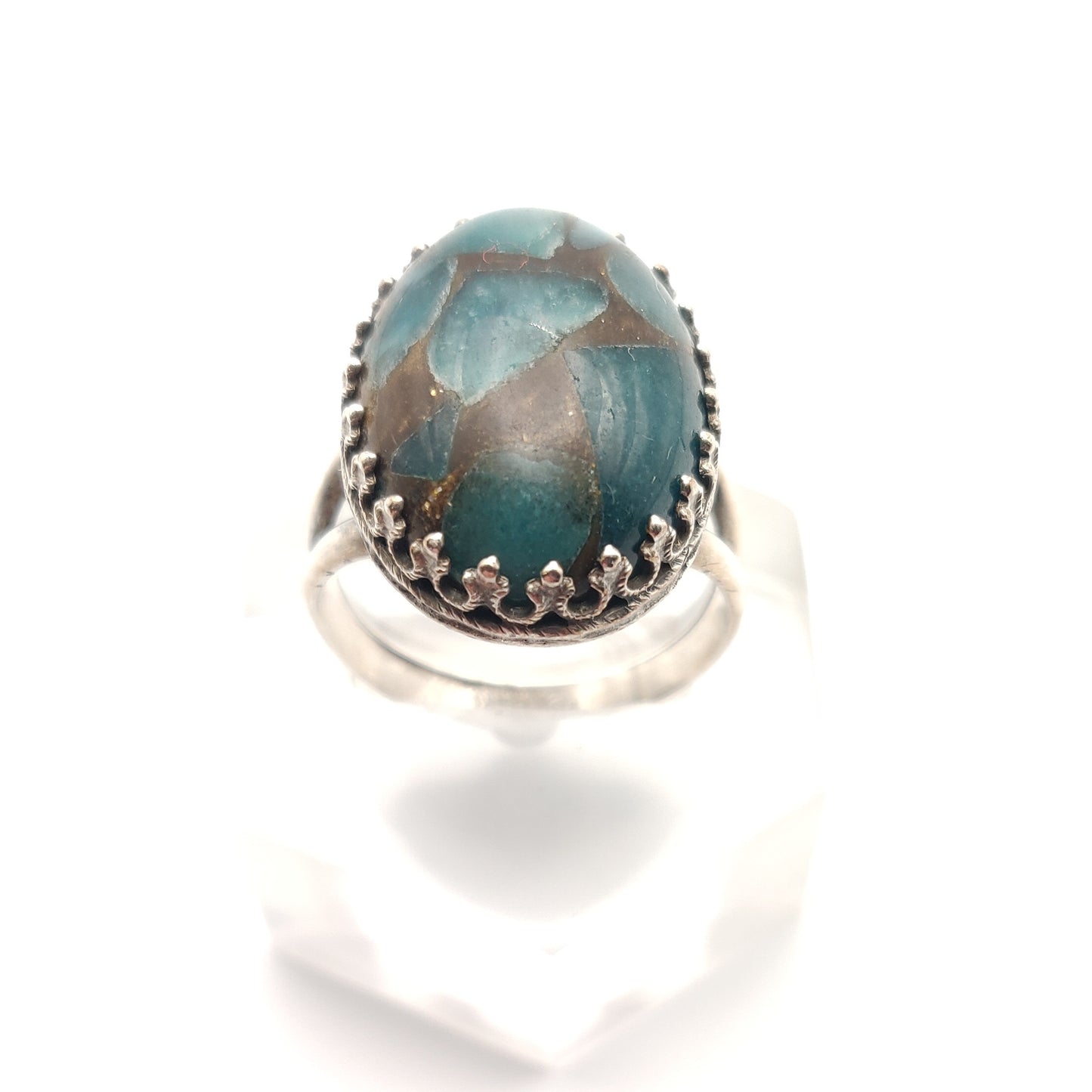 Teal/Gold Jasper Sterling Silver Cocktail Ring