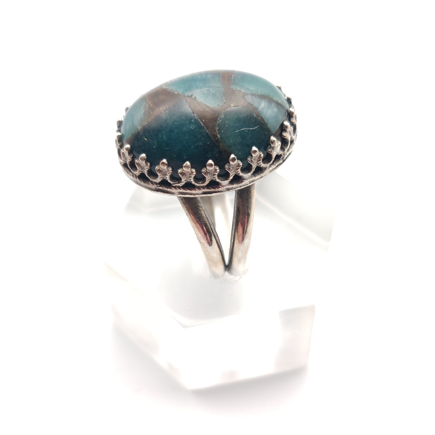 Teal/Gold Jasper Sterling Silver Cocktail Ring