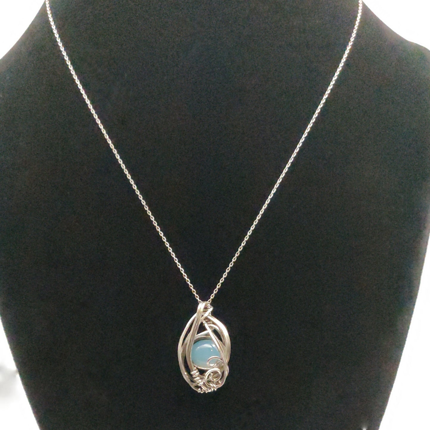 Blue Chalcedony Sterling Silver Pendant Necklace