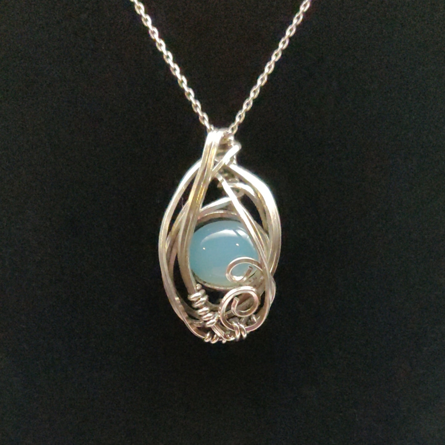 Blue Chalcedony Sterling Silver Pendant Necklace