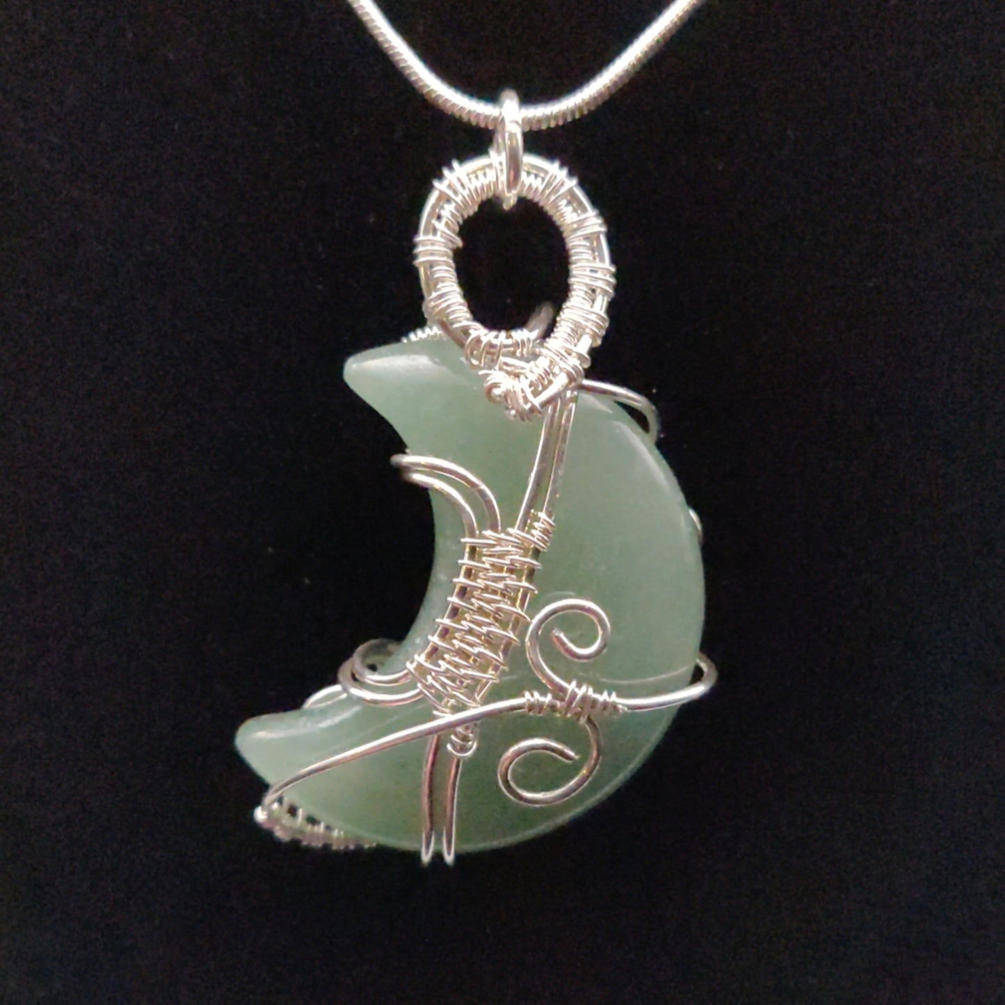 Sterling Silver & Aventurine Moon Pendant