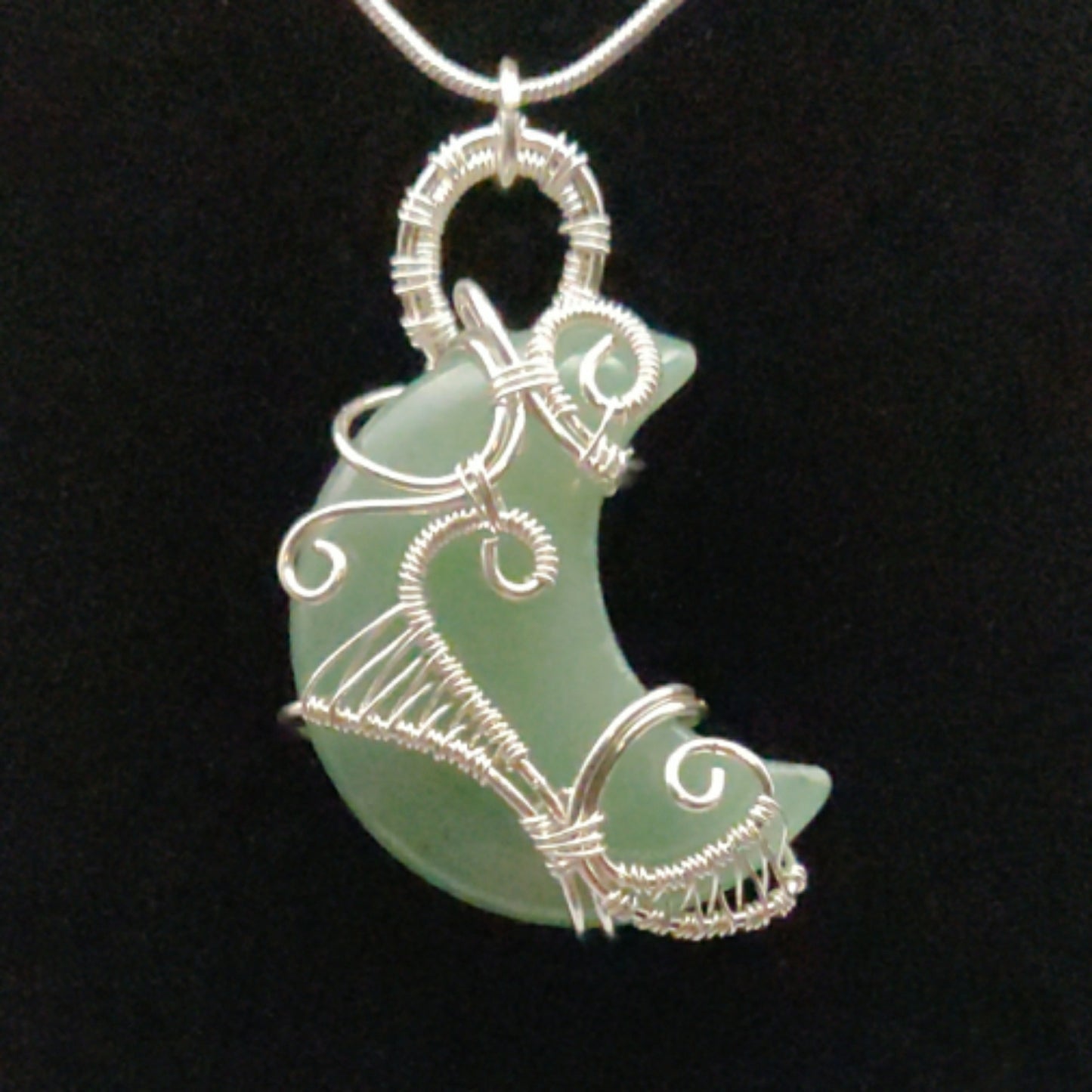 Sterling Silver & Aventurine Moon Pendant