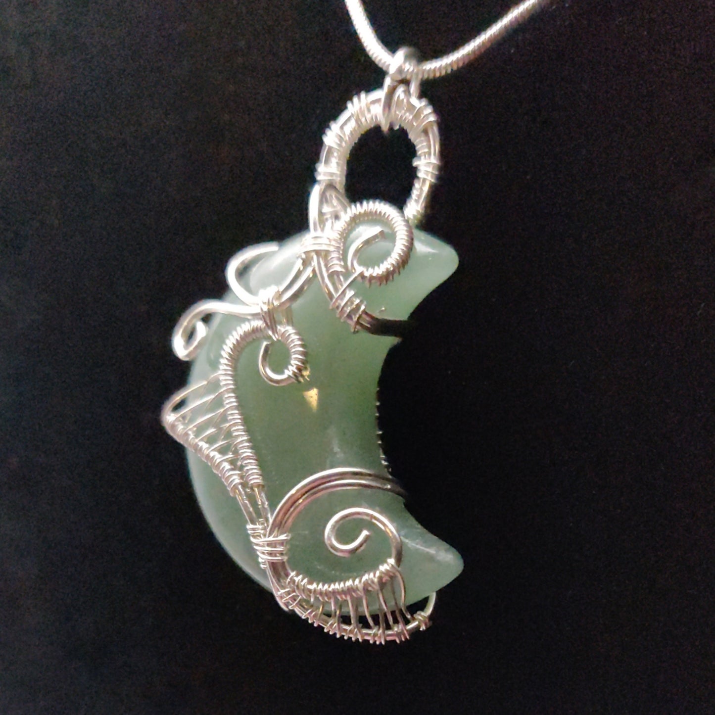 Sterling Silver & Aventurine Moon Pendant