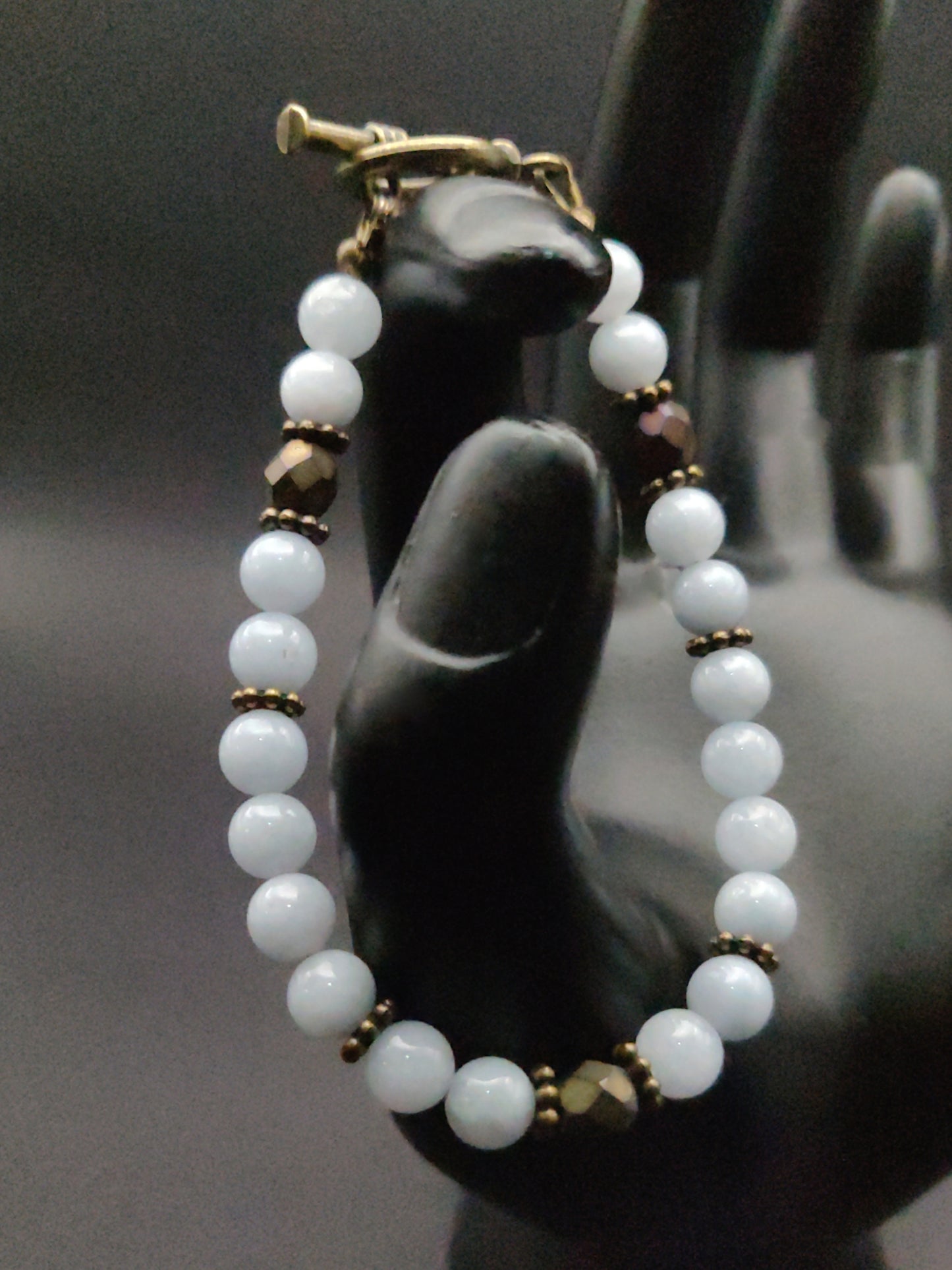 Aquamarine & Antique Bronze Beaded Bracelet
