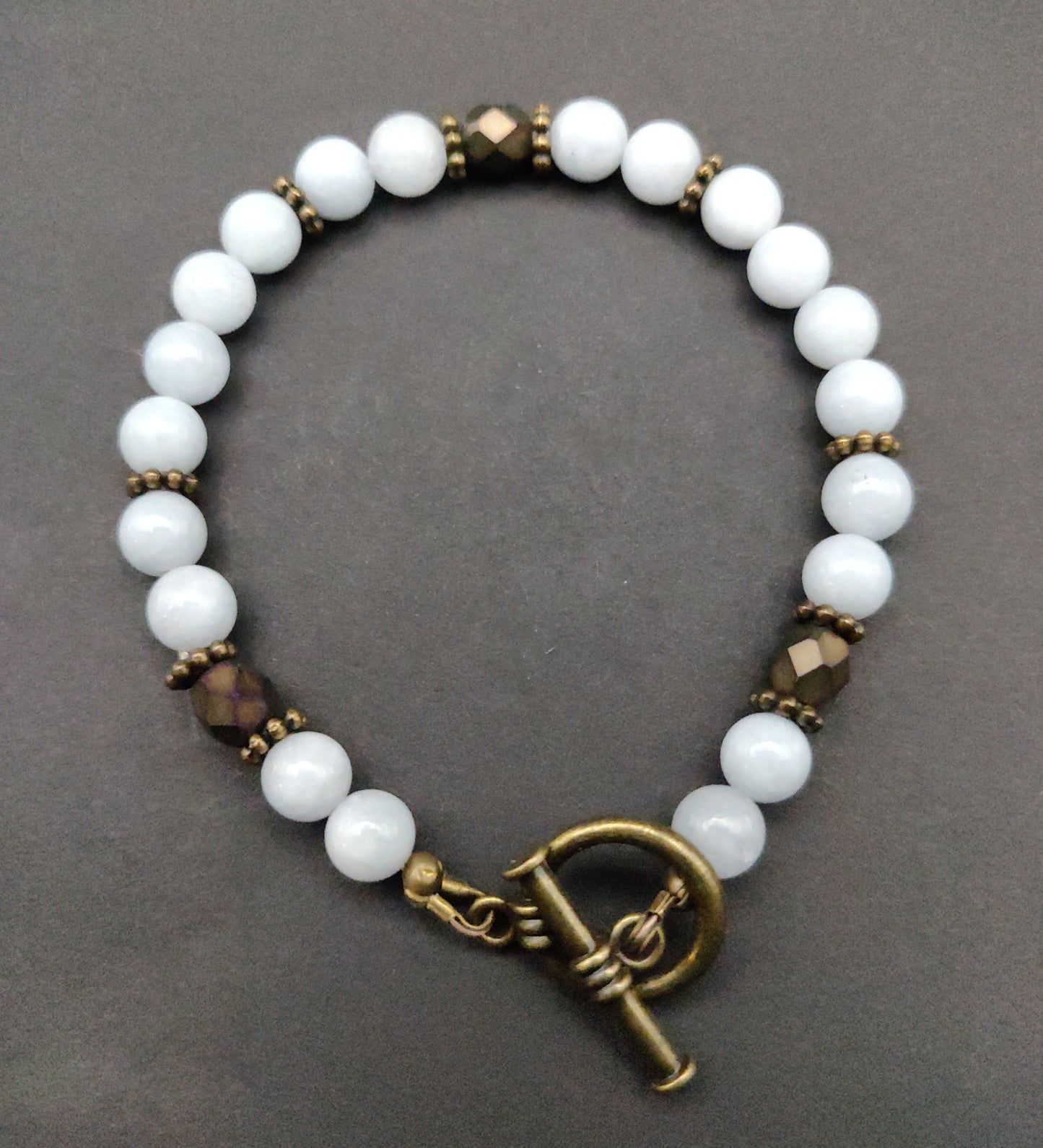 Aquamarine & Antique Bronze Beaded Bracelet