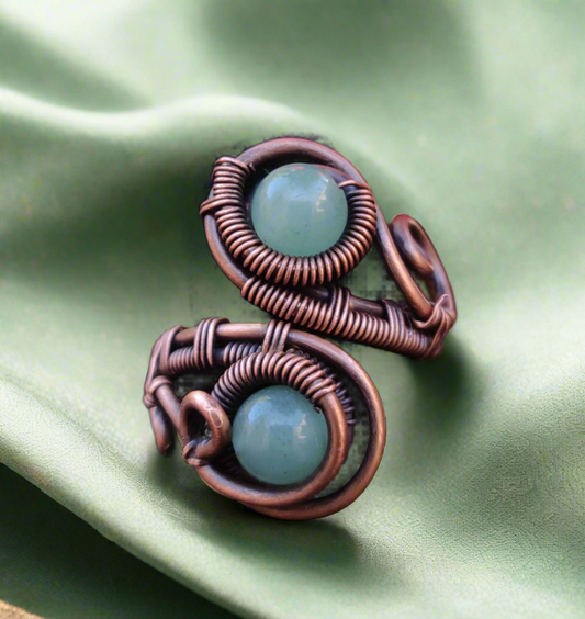 Green Aventurine Adjustable Copper Wrap Ring