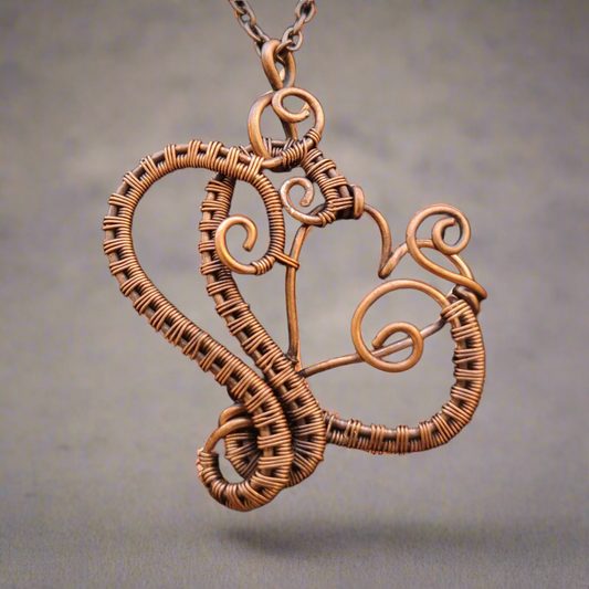 Antique Copper Woven Heart Pendant