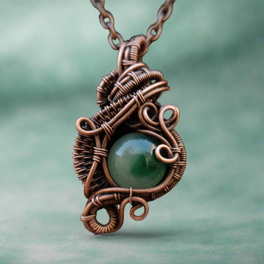 Jade & Antique Copper Pendant Necklace