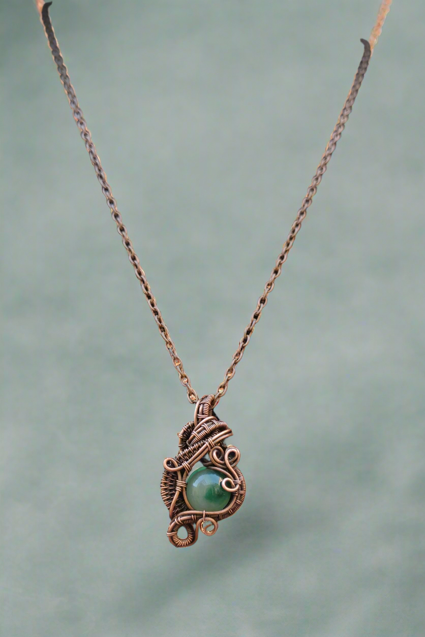 Jade & Antique Copper Pendant Necklace