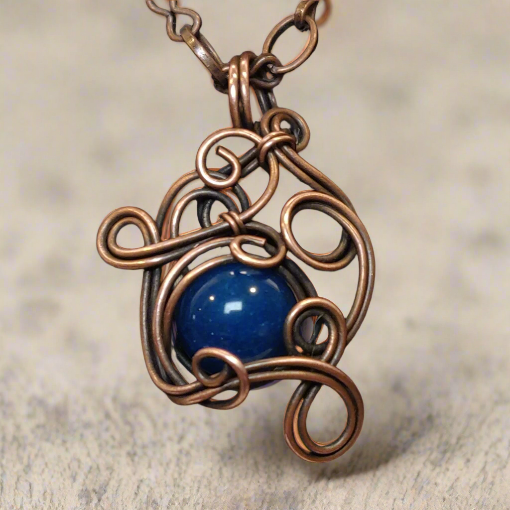 Curly Lapis Lazuli Copper Pendant