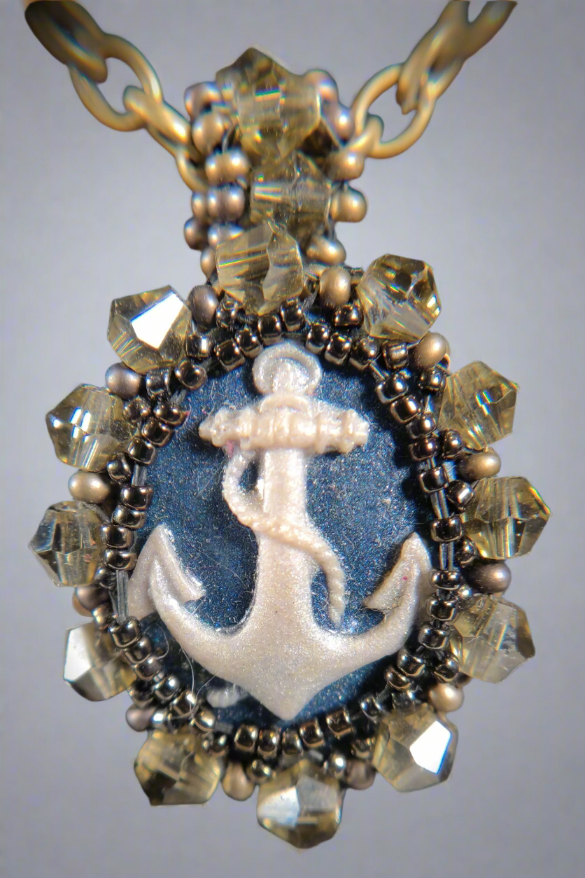 Beaded Anchor Cameo Necklace