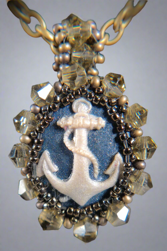 Beaded Anchor Cameo Necklace