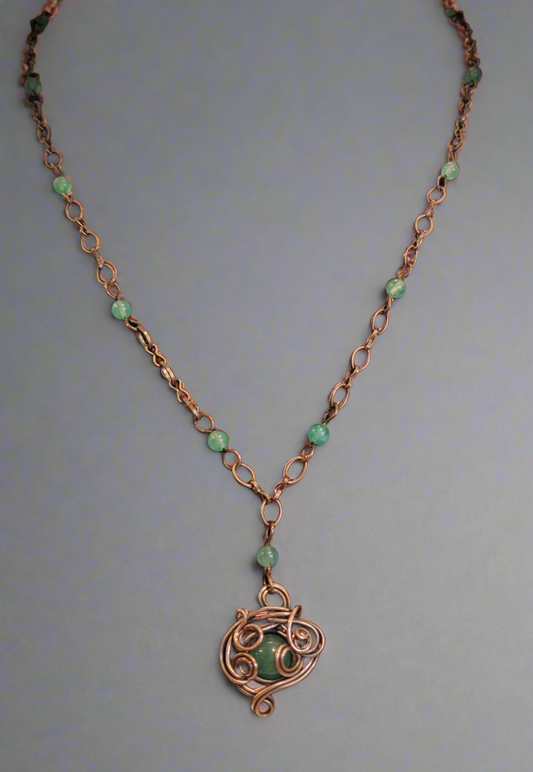 Aventurine & Antique Copper Beaded Necklace