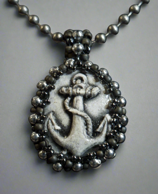 Anchor Cameo Beaded Necklace